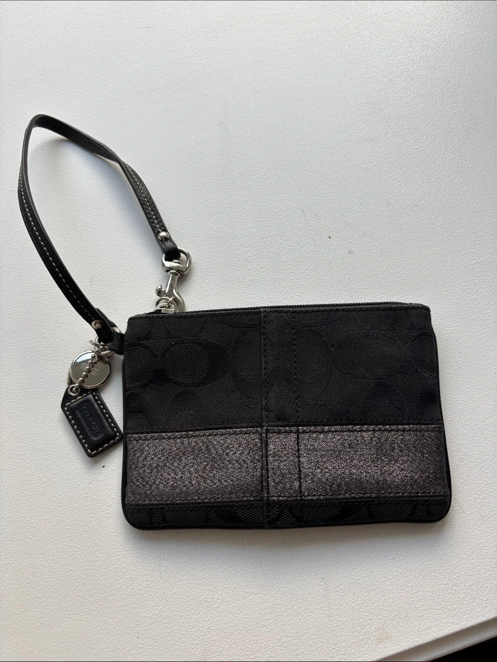 Coach Black Signature Legacy Stripe Wristlet